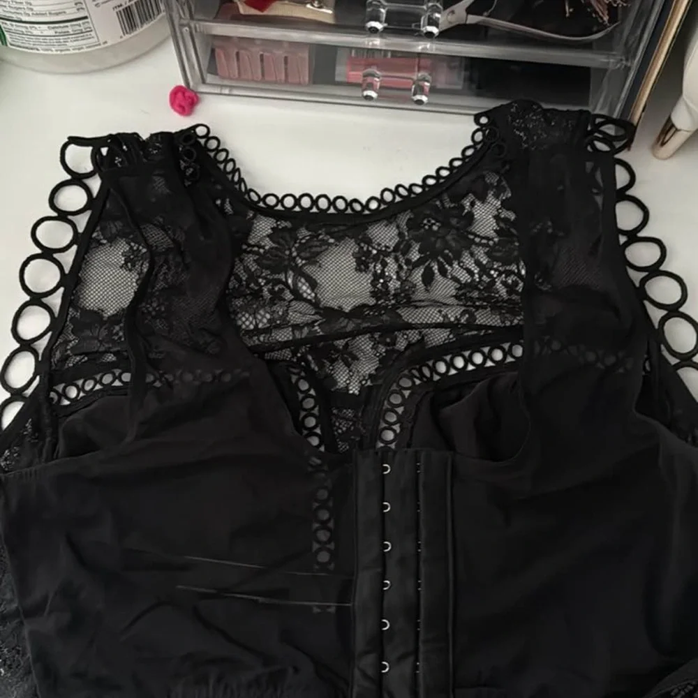 Lace Sheer Cropped Bralette BUNDLE OF 2! Black and ivory - Picture 3 of 6